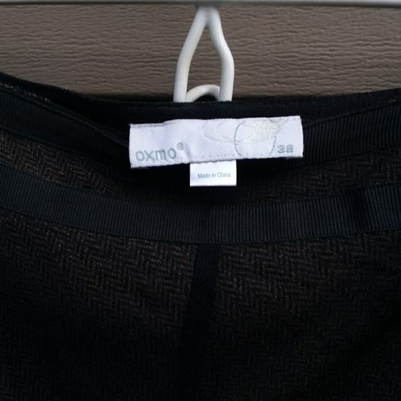 OXMO Skirt Sz 38 Black Embroidered Brw Herringbone - Picture 7 of 8